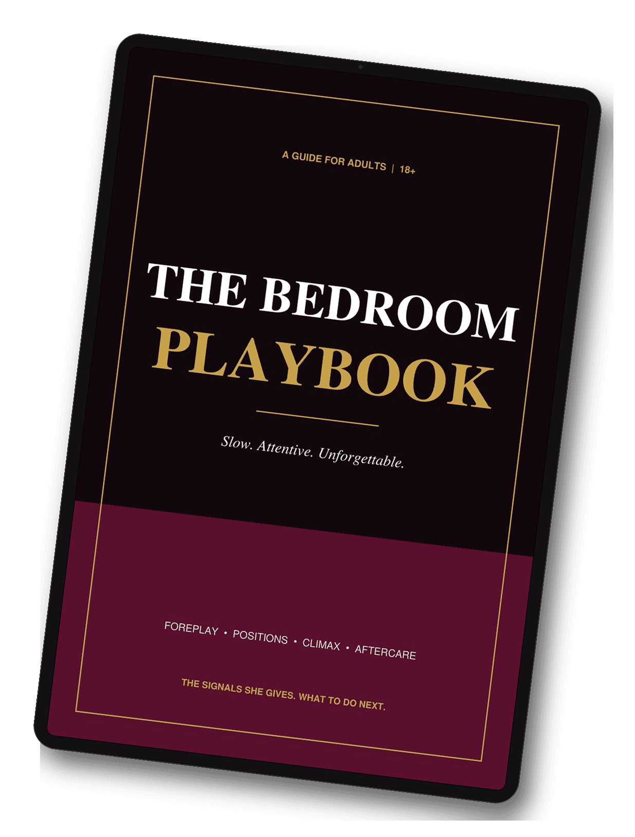 The Bedroom Playbook cover shown on a tablet